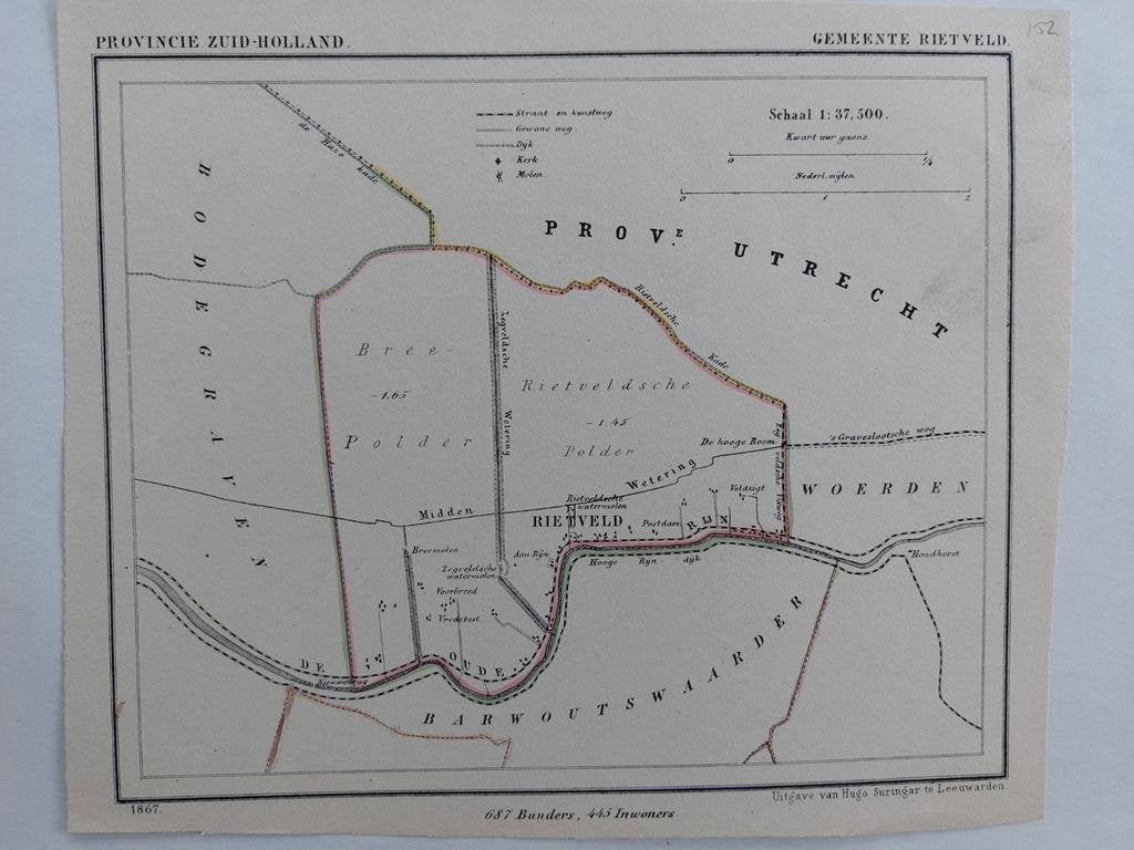 152 / Rietveld ZH Litho     uit 1867 door J. Kuyper, Antiek en Kunst, Ophalen of Verzenden