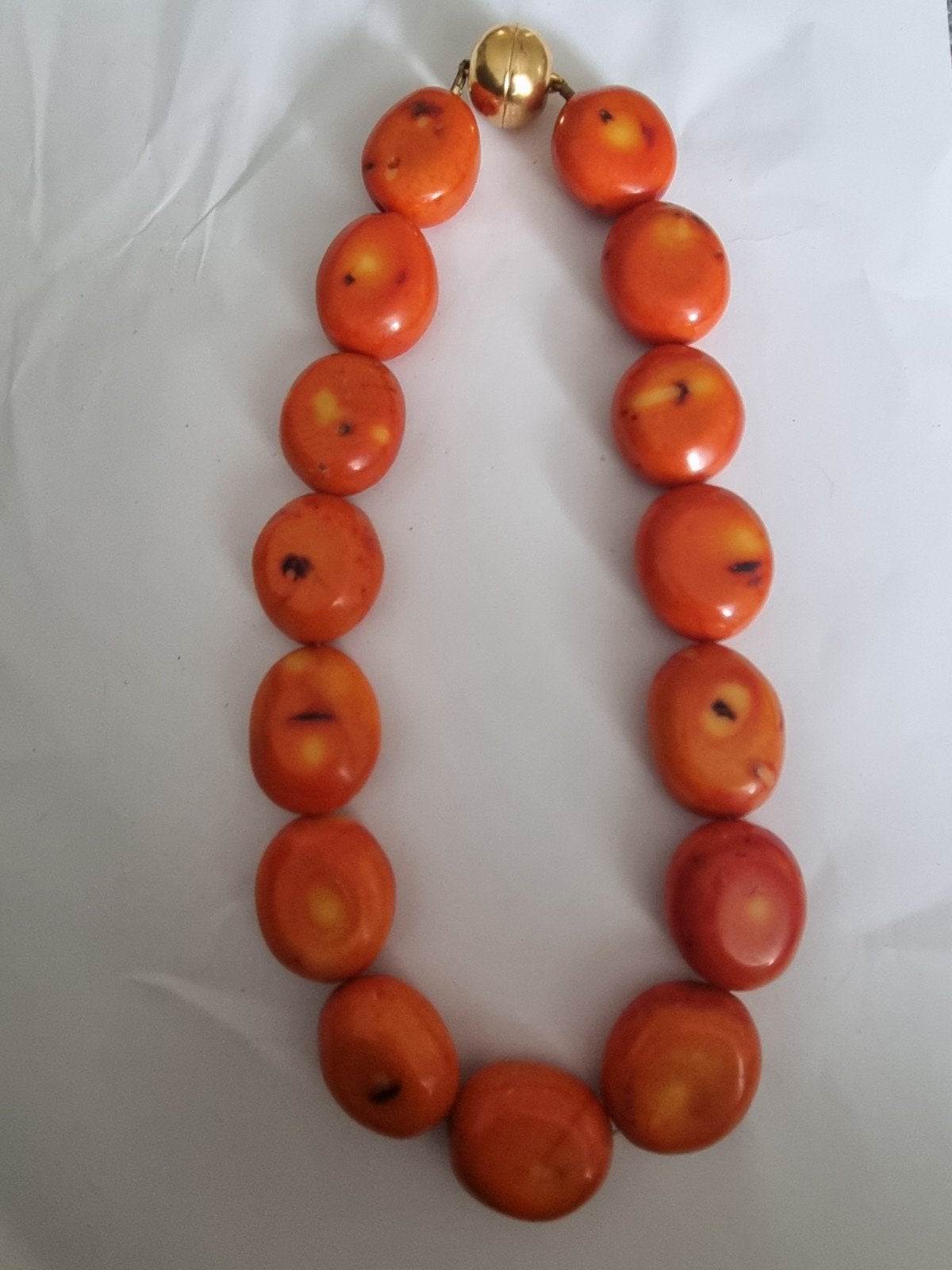 Oude zware oranje koraal ketting zilveren verguld sluiting, Verzenden, Overige materialen, Ketting, Met edelsteen