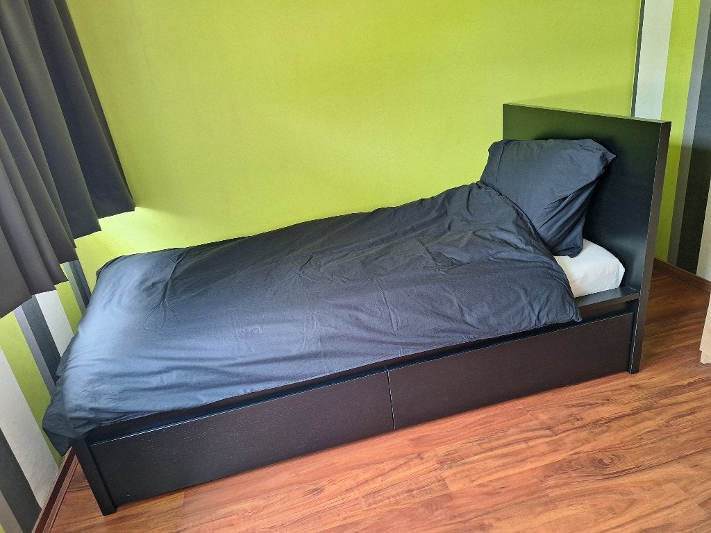 1persoons bed, Ophalen, 90 cm, Eenpersoons, Zwart