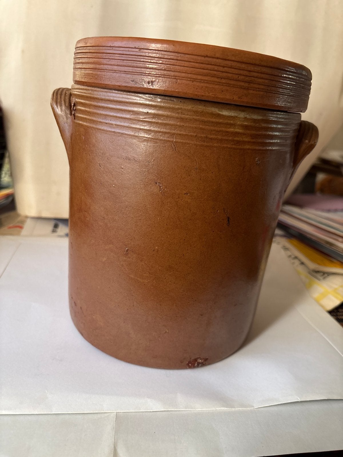 Antieke aardewerken pot met deksel, Antiek en Kunst, Ophalen of Verzenden