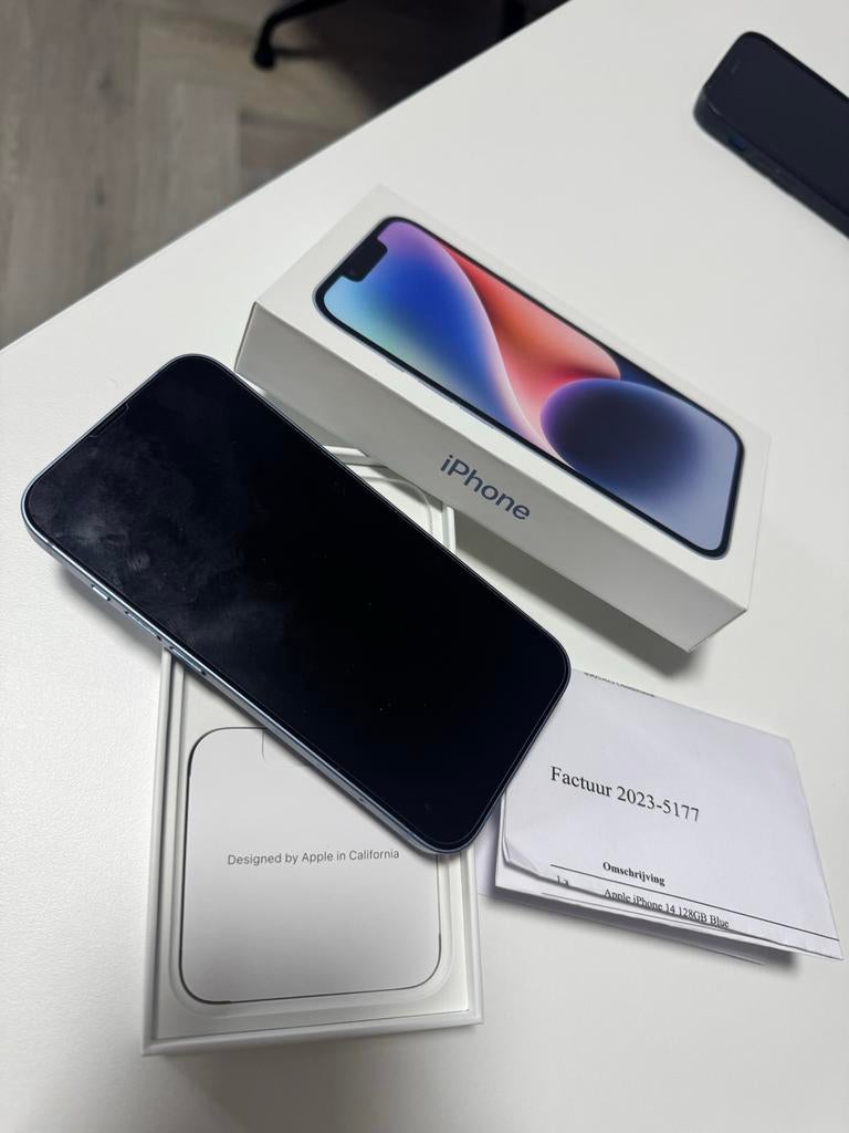 Zo goed als nieuwe iPhone 14 128GB Blauw met factuur en doos, 128 GB, Blauw, Ophalen of Verzenden, Zo goed als nieuw