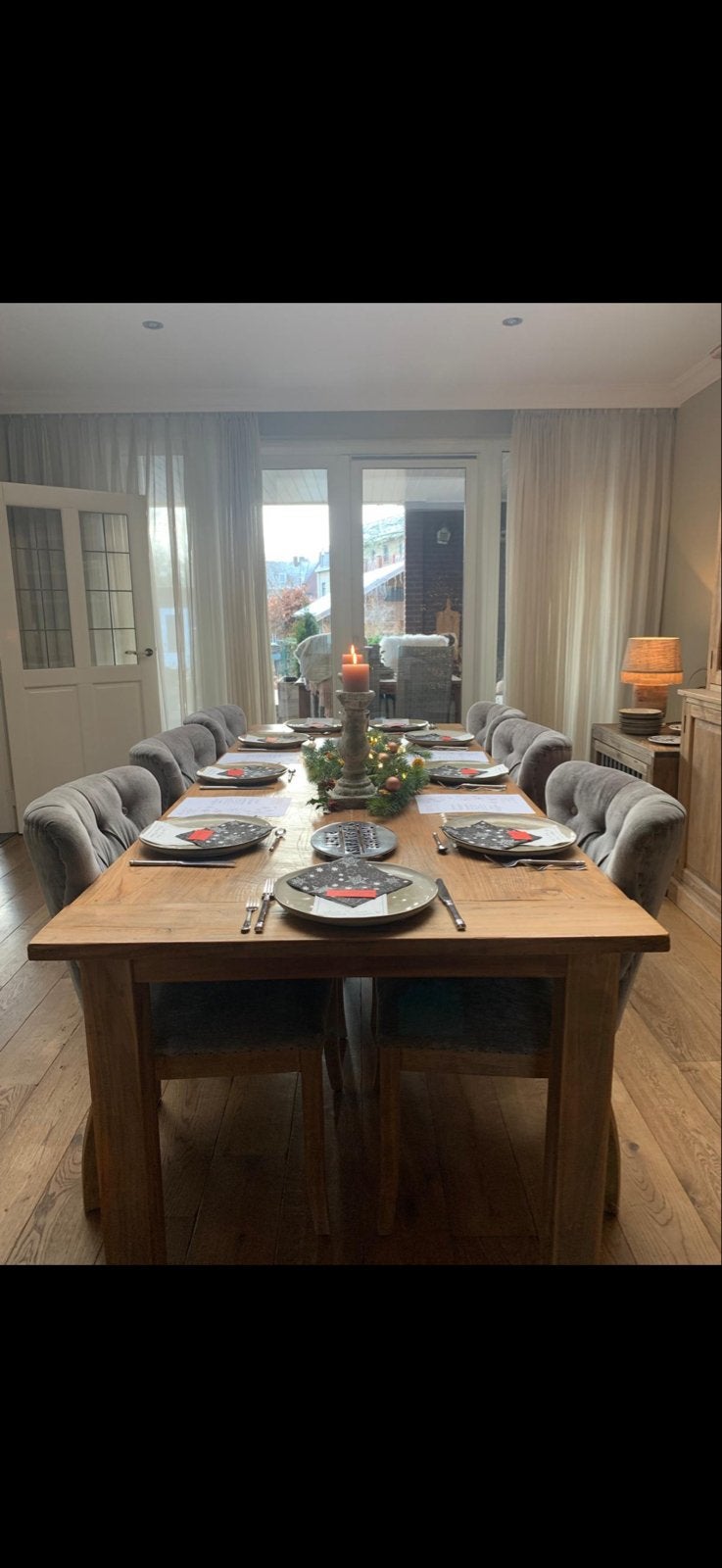 Teakhouten eettafel met 6 Riviera Maison stoelen, Ophalen, 100 tot 150 cm, Teakhout, 200 cm of meer