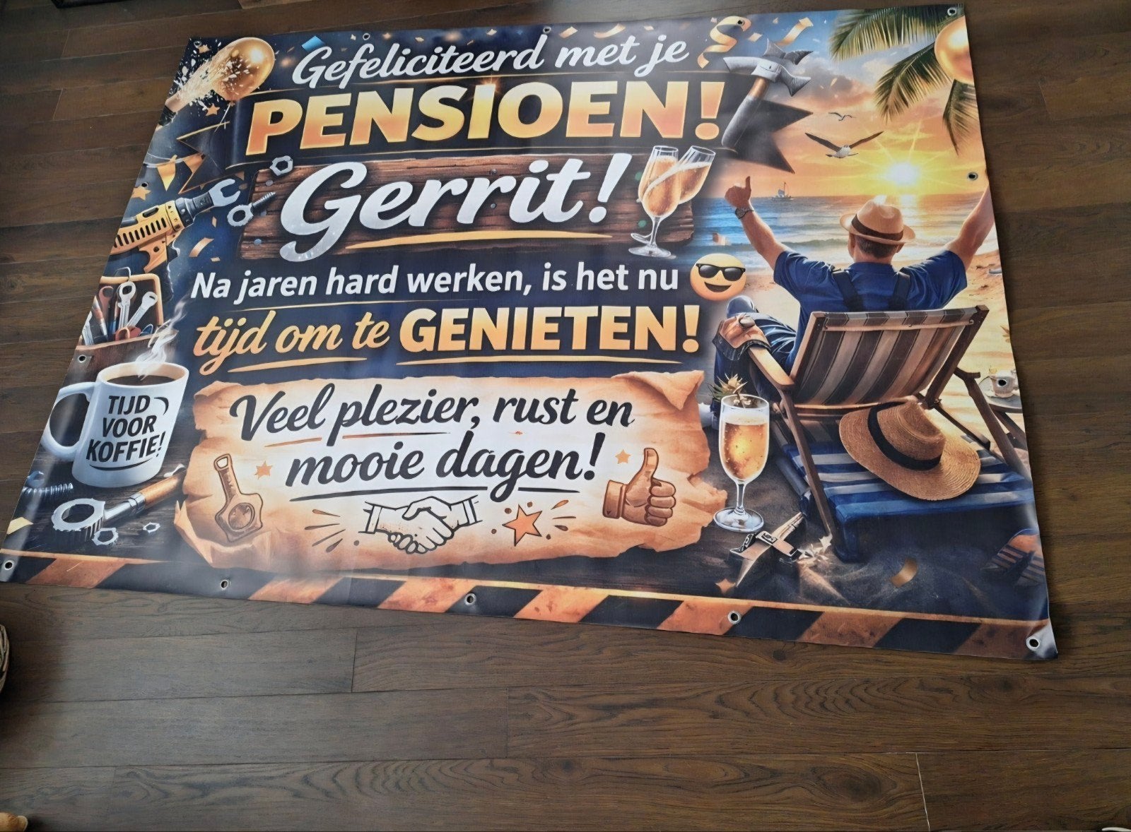Spandoek pensioen naam "Gerrit", Ophalen, Versiering