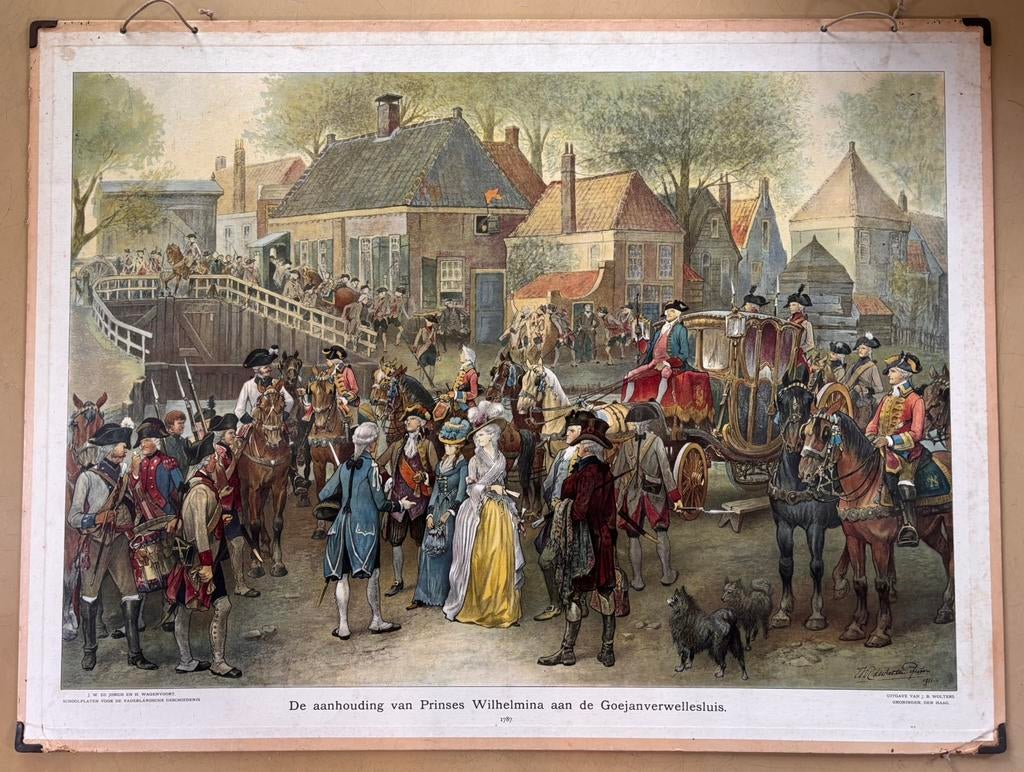 schoolplaat met boekje De aanhouding van Prinses Wilhelmina, Antiek en Kunst, Kunst | Schilderijen | Abstract, Ophalen of Verzenden