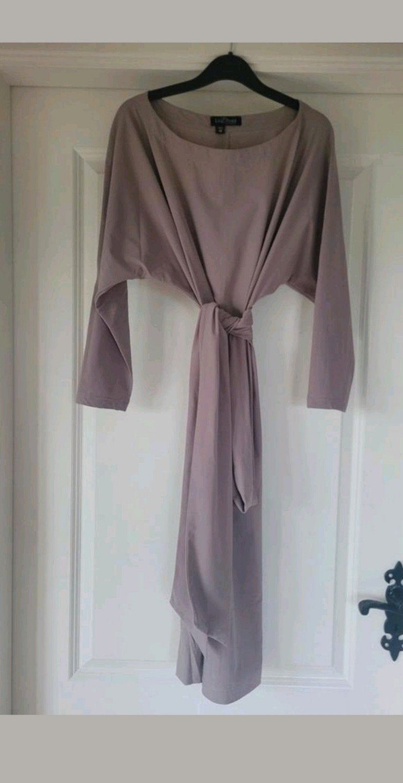 Taupe kleurige jurk ladress la dress caroline mt l, Bruin, Verzenden, Maat 42/44 (L), Zo goed als nieuw