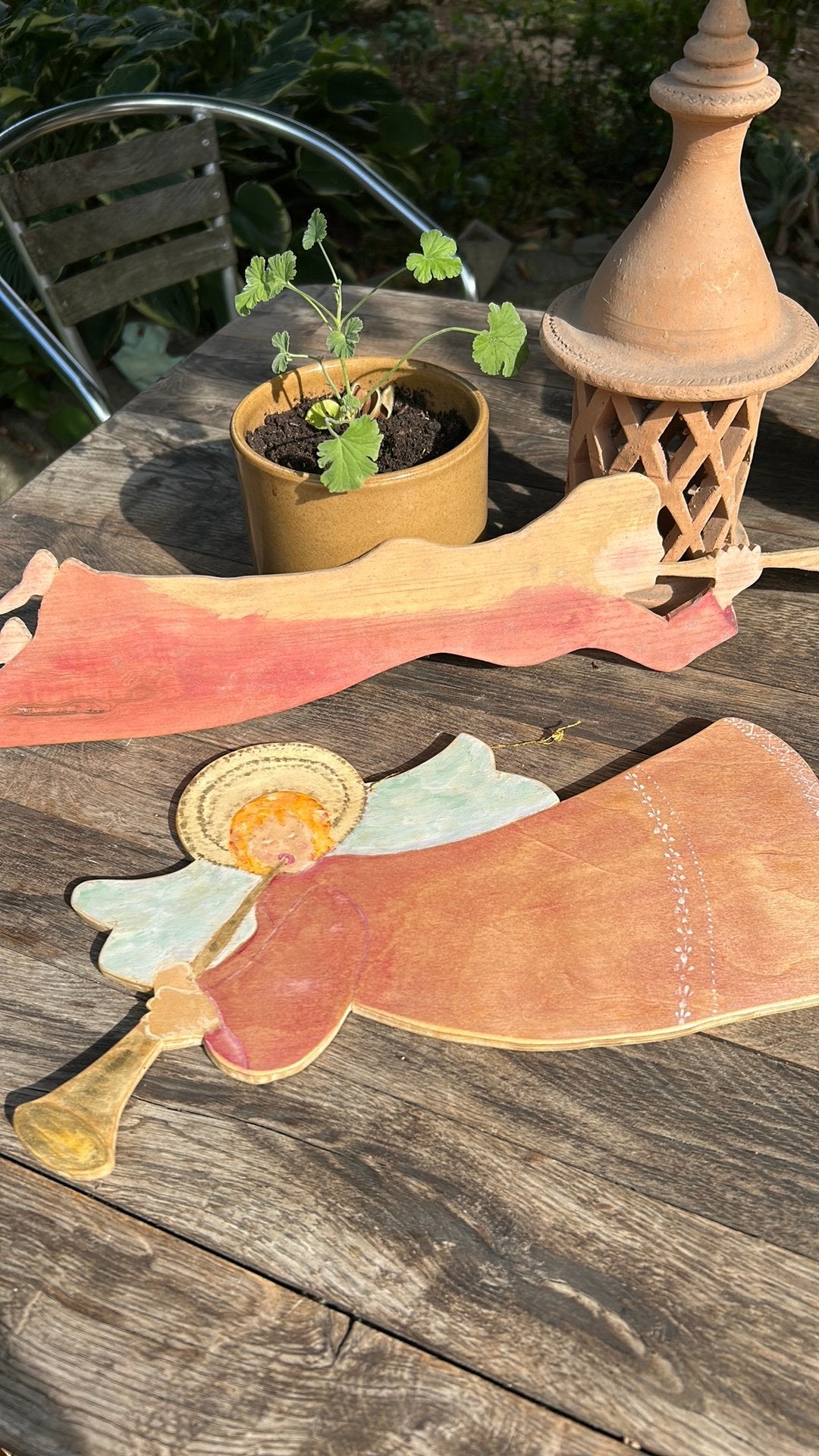 Vintage folkart handgemaakte antroposofische houten engelen, Diversen, Kerst, Ophalen of Verzenden, Gebruikt