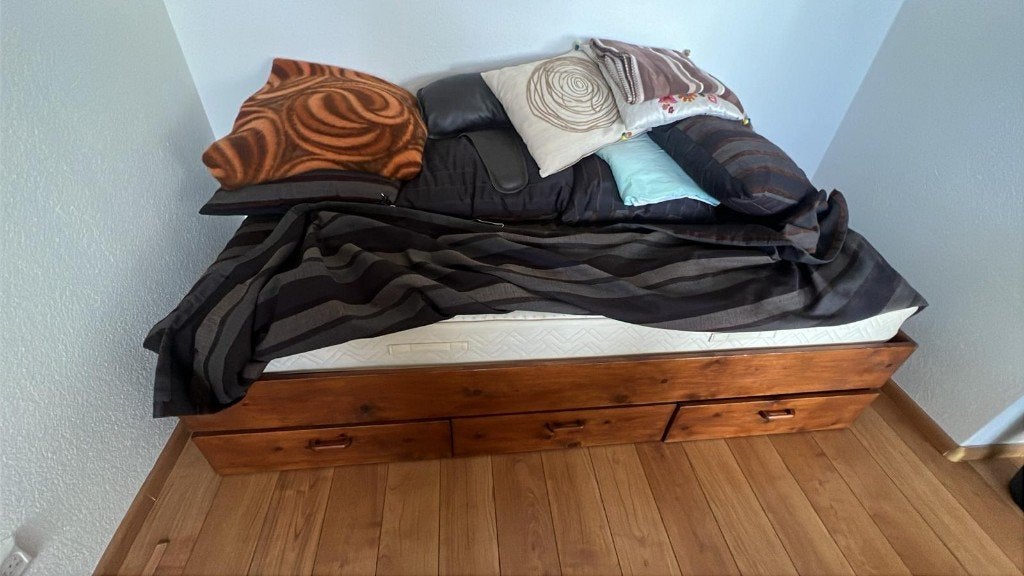 bed/bank, Ophalen, 90 cm, Eenpersoons, Bruin