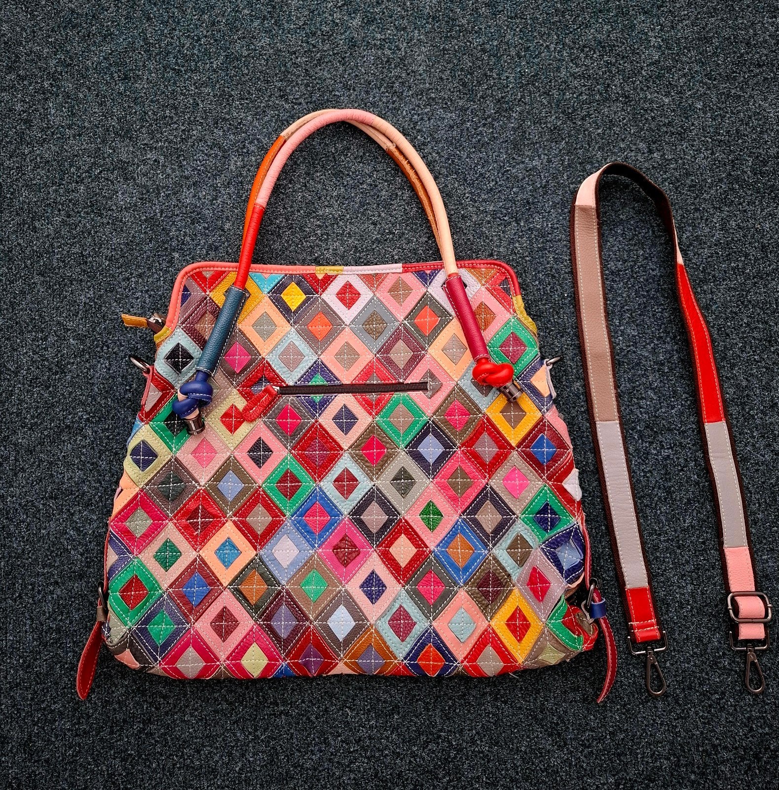 Kleurrijke Leren Shopper met Patchwork Design, Ophalen of Verzenden