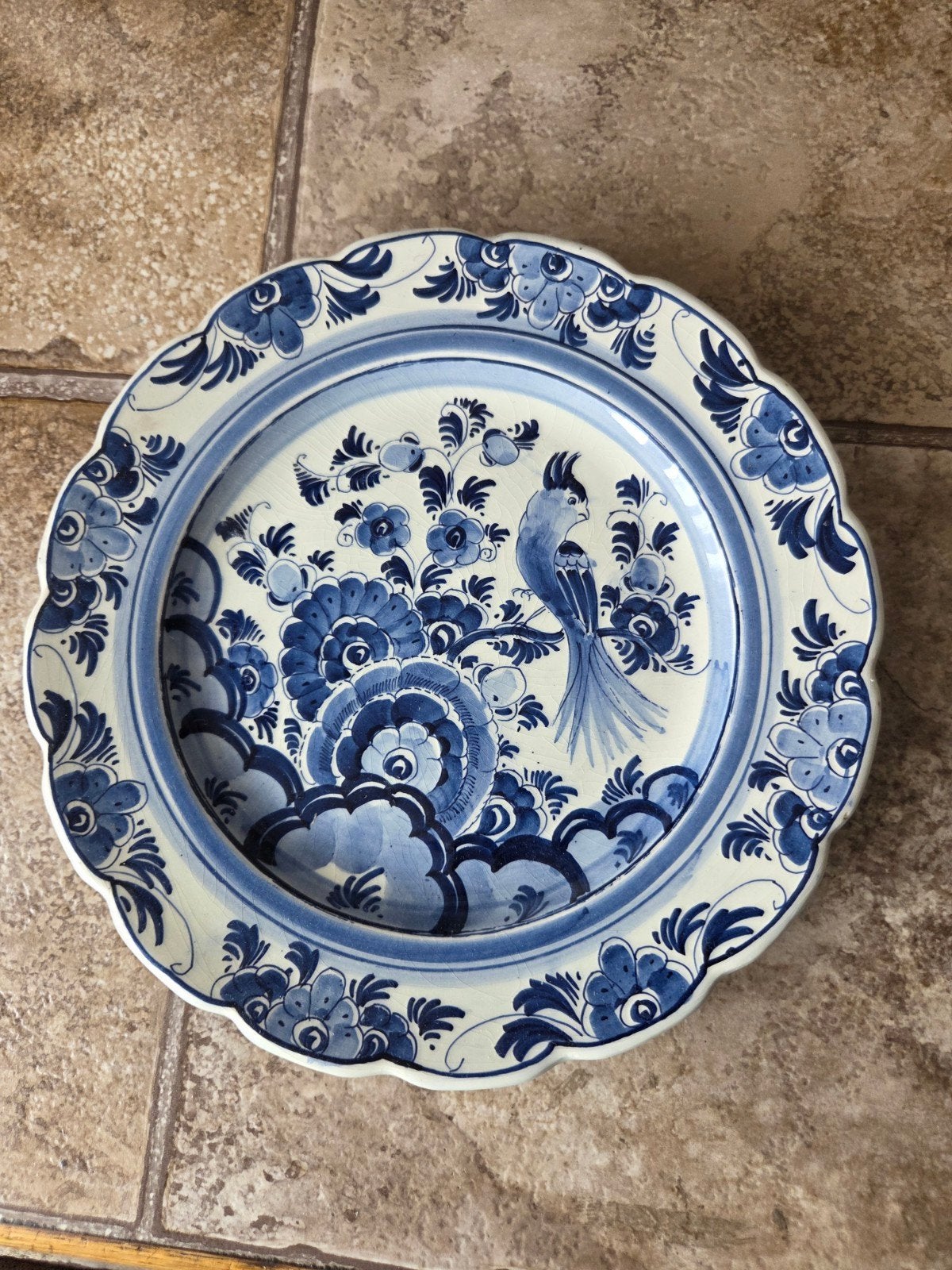 Prachtig Delfts Blauw Wandbord met Vogel en Bloemen, Ophalen of Verzenden