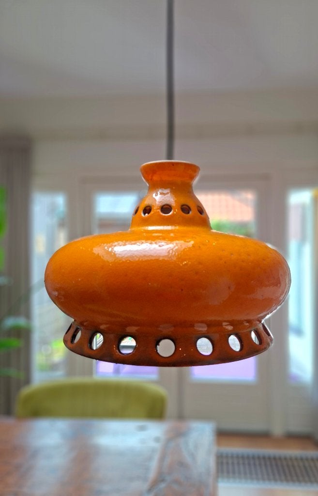 Grote fat lava geglazuurde hanglamp, Ophalen, Gebruikt, Keramiek, E27 (groot)
