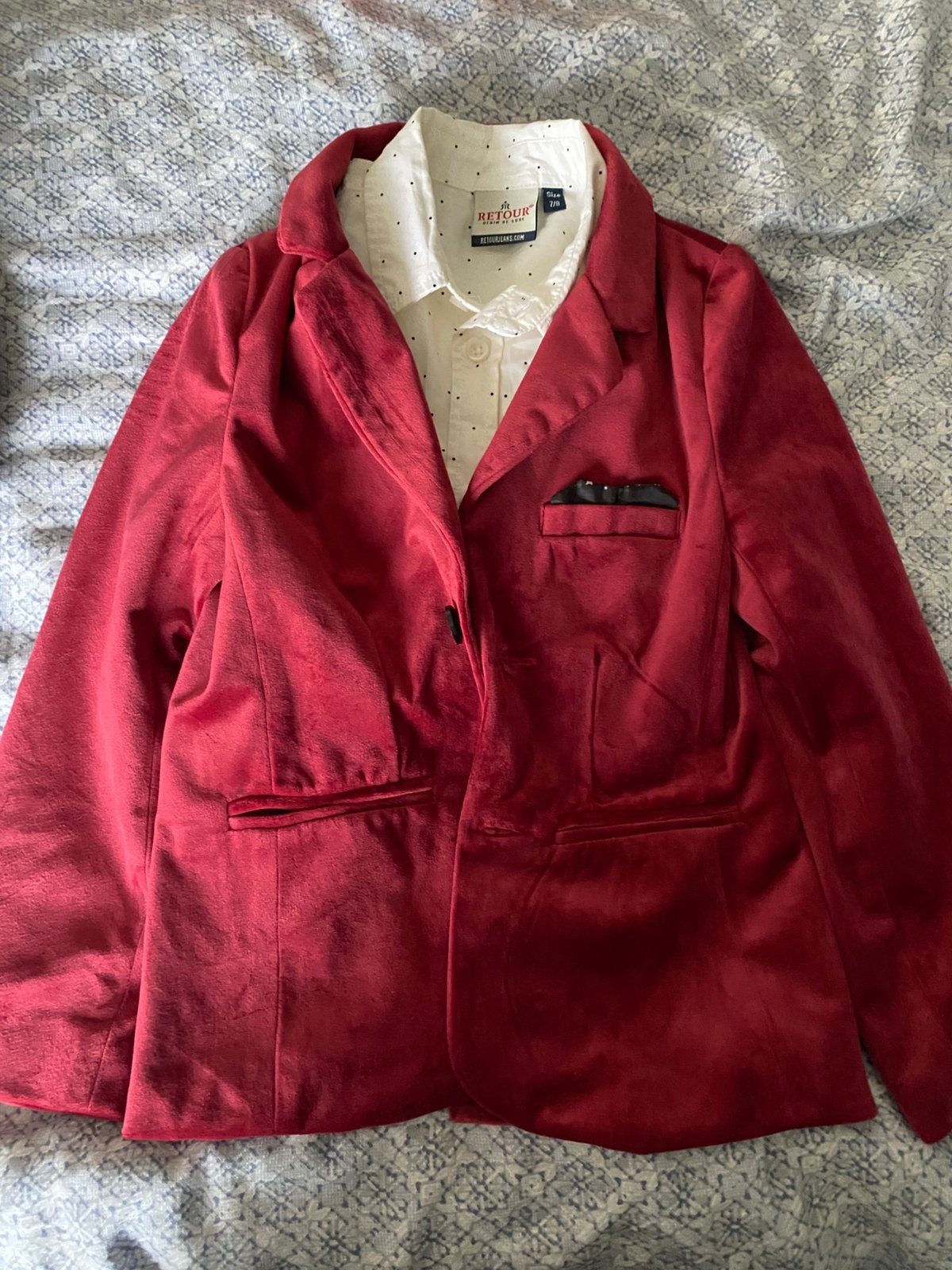 Fluwelen blazer met overhemd maat 128/134, Verzenden, Zo goed als nieuw, Jongen, Overige typen