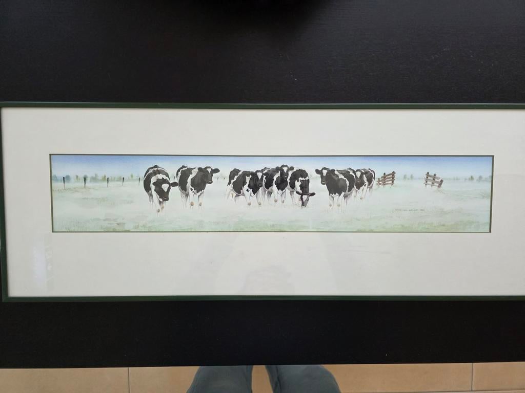 Wiebe van der Zee - Langwerpig schilderij met koeien, Ophalen of Verzenden