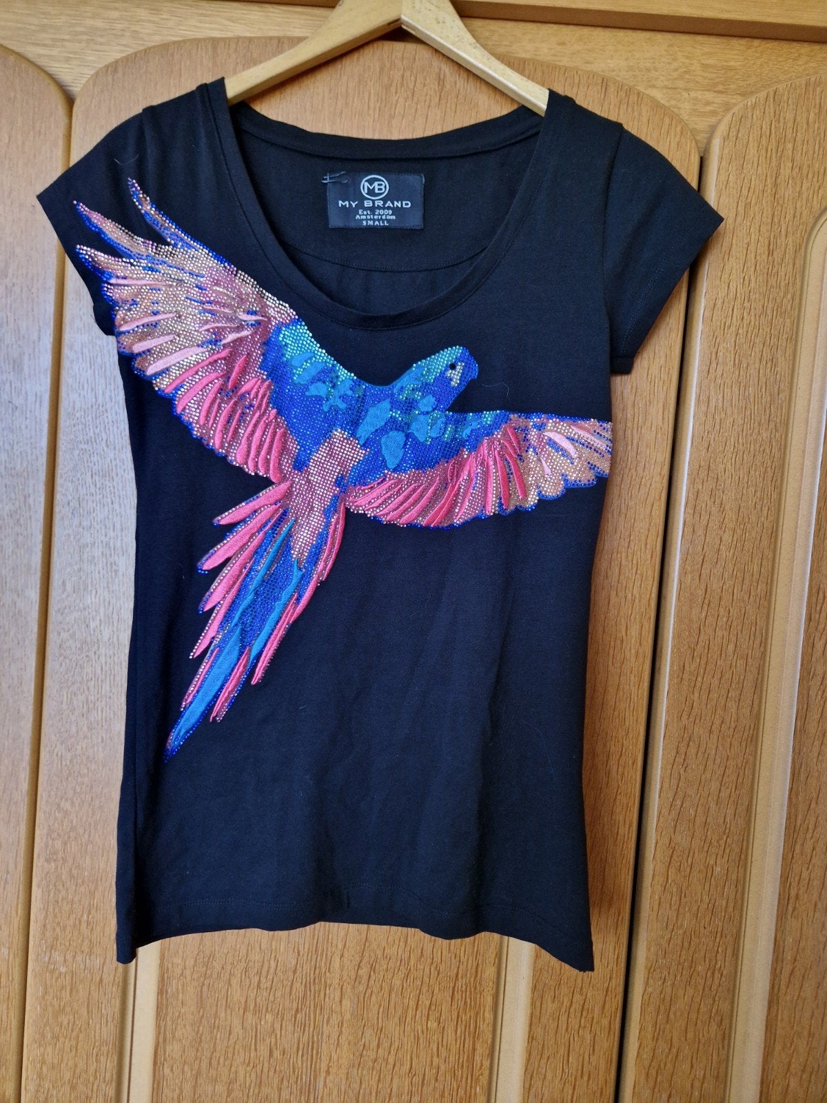 My Brand T-shirt met papegaai en strass - Maat S, Zwart, My Brand, Ophalen of Verzenden, Zo goed als nieuw