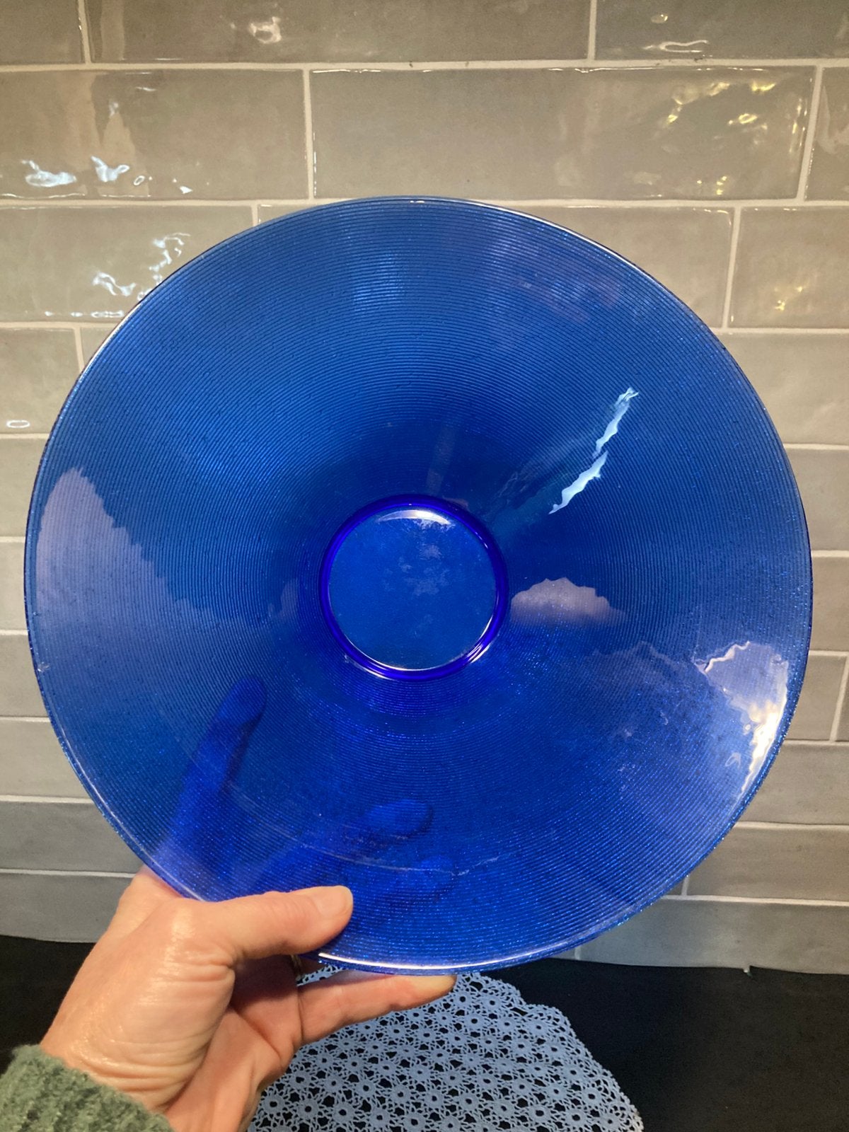 Vintage diepe schaal, blauw glas (100326b), Ophalen of Verzenden