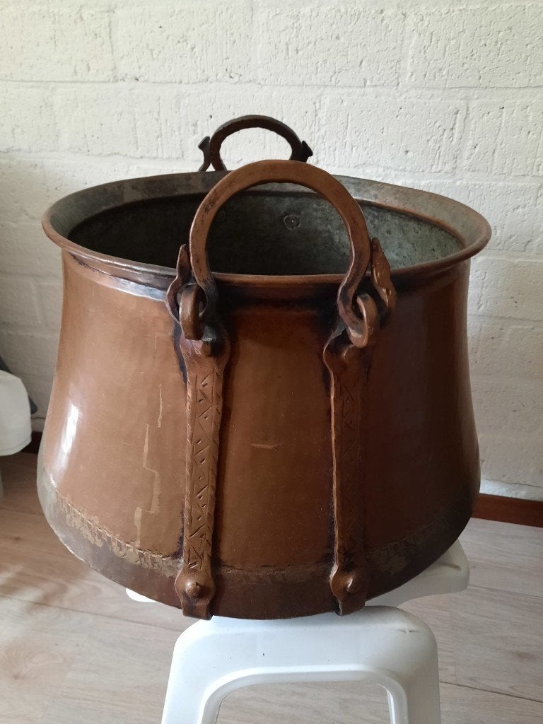 Antiek koperen ketel pot - openhaardhout opslag 31x40cm, Antiek en Kunst, Ophalen, Koper