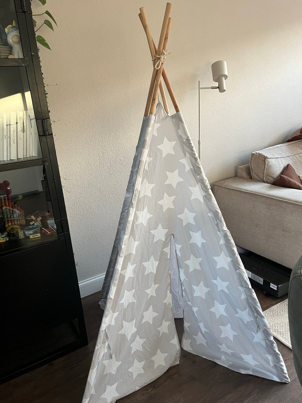 Tipi tent voor kinderen - grijs met witte sterren, Ophalen, Gebruikt, Hout
