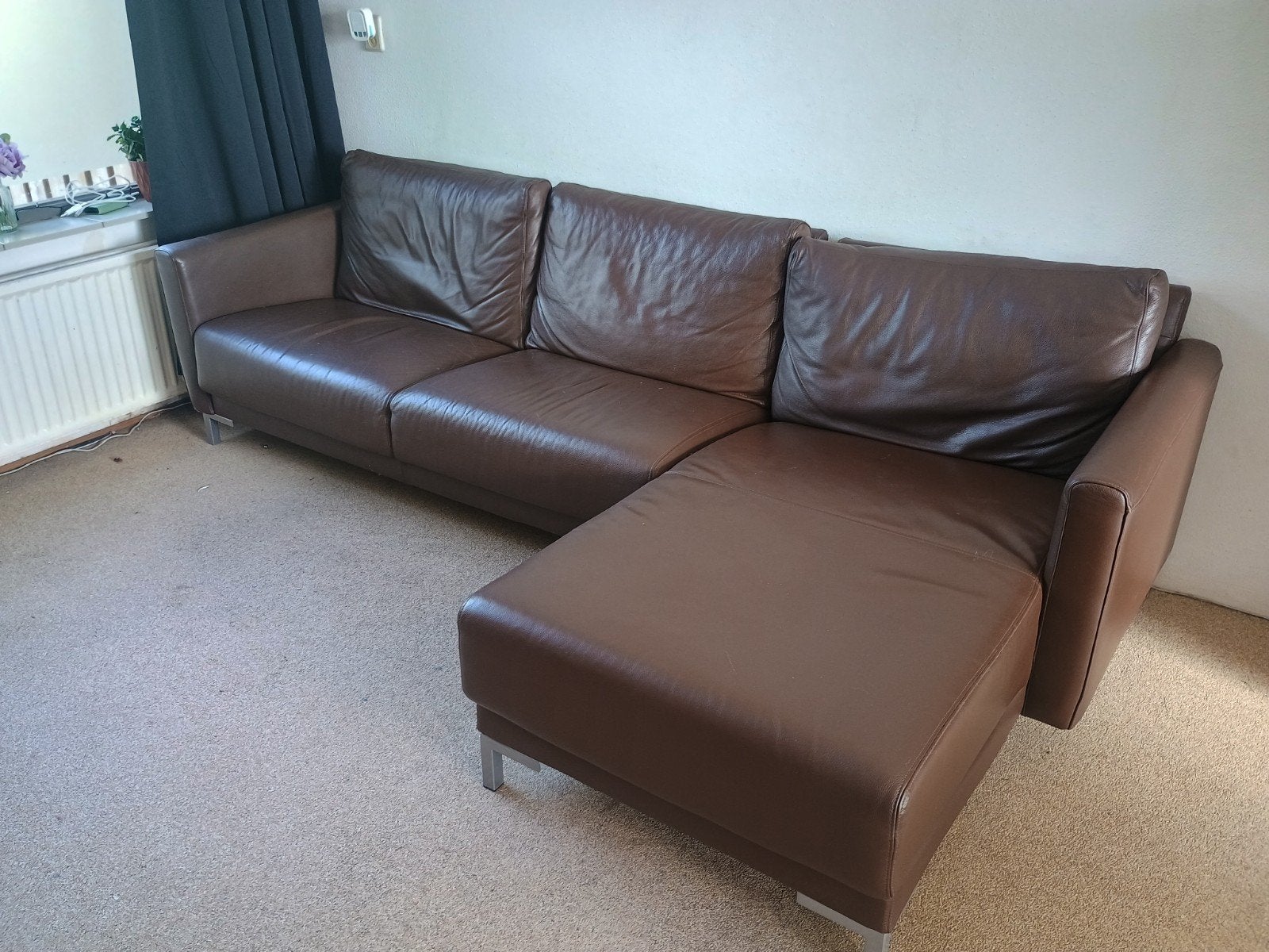 Montel hoekbank bruin leer - Comfortabel en stijlvol, 250 tot 300 cm, Gebruikt, Hoekbank, Leer