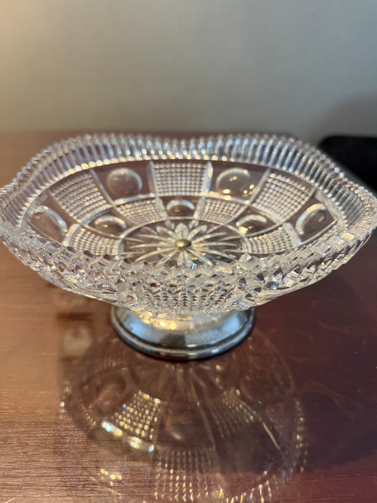Vintage Retro kristallen fruitschaal op verzilverde voet, Antiek en Kunst, Ophalen of Verzenden