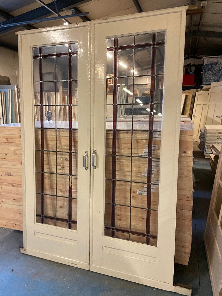 Set schuif / en-suite deuren met glas in lood 214x145cm., Ophalen