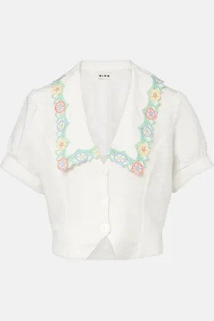 Rixo embroidered linnenmix blouse top nieuw, Maat 38/40 (M), Wit, Nieuw, Ophalen of Verzenden