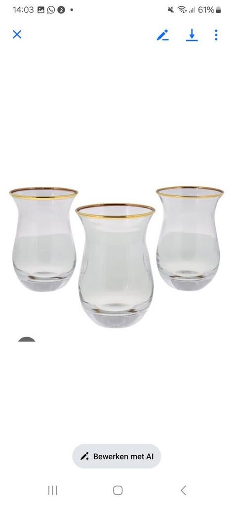 Set van 6 Turkse theeglazen met gouden rand, Ophalen