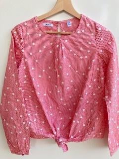 Rood-wit bloesje, blouse met bloemen van Okaidi mt. 152/158, Meisje, Okaidi, Overhemd of Blouse, Nieuw