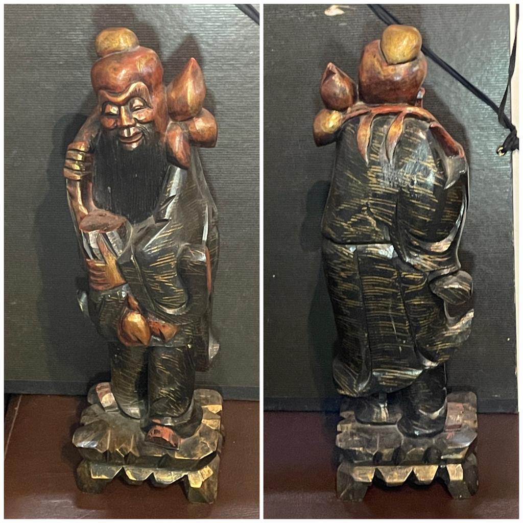 Houten beeld Shou Lao (China) – Hoogte 40cm, Ophalen of Verzenden