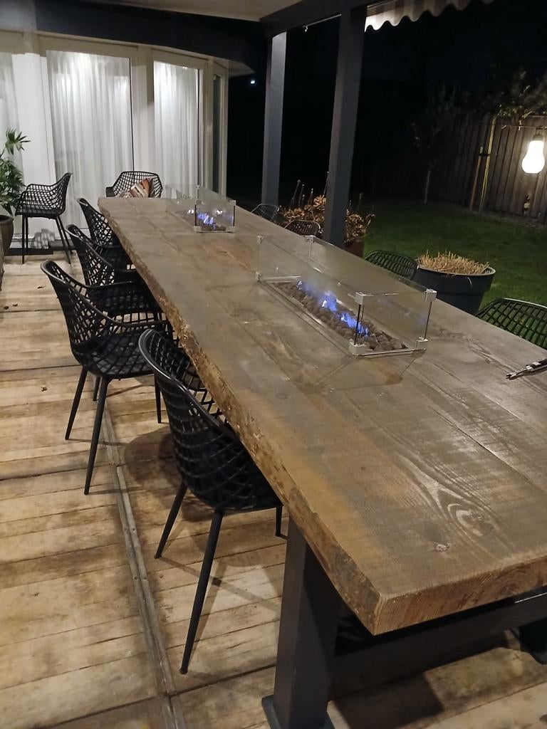 Robuuste tafel 430x100 cm met 2 gasbranders, Ophalen, Gebruikt, Rechthoekig, Metaal