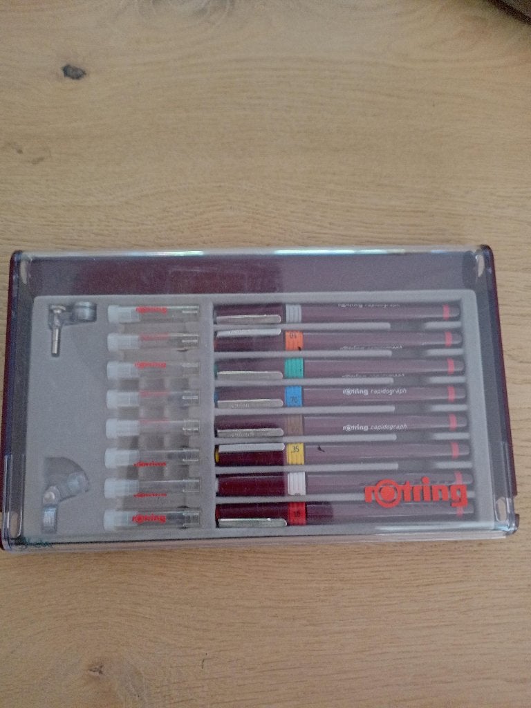 Rotring teken pennenset 8 delig, Ophalen, Gebruikt