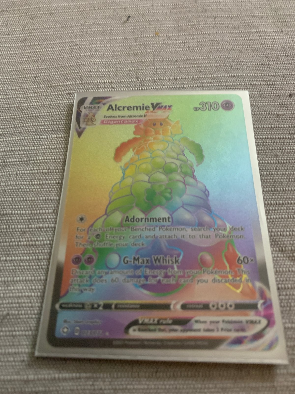 Alcremie VMAX Rainbow Rare Pokémon Kaart, Ophalen, Zo goed als nieuw, Losse kaart, Foil