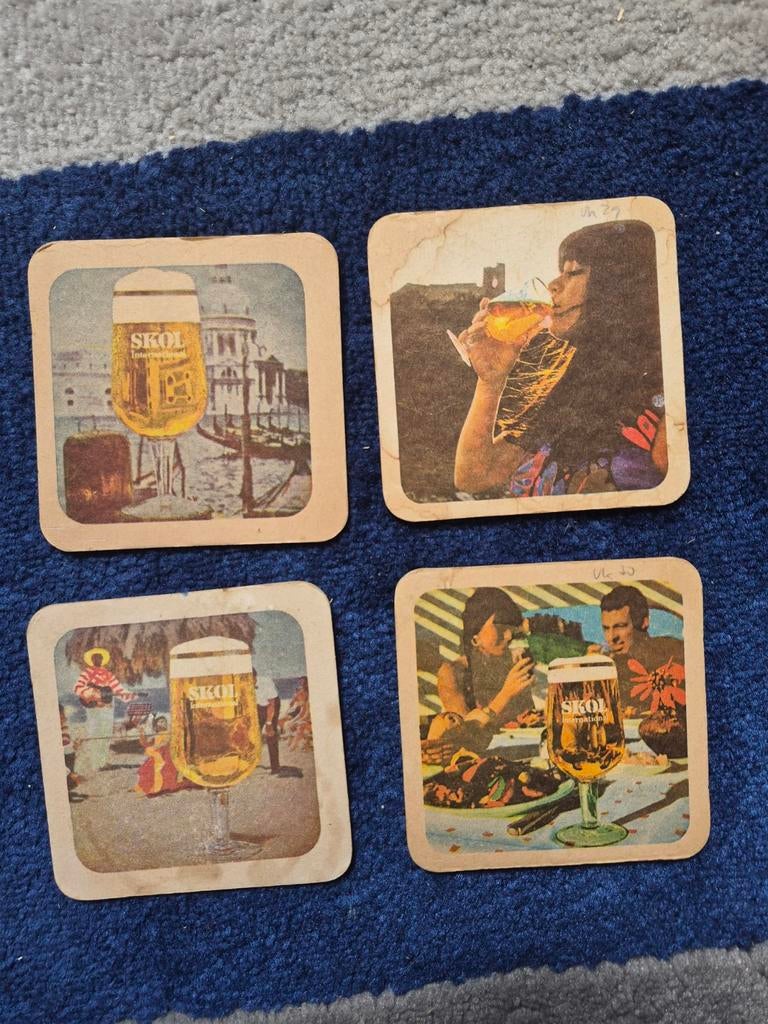 4 vintage Skol bierviltjes, Ophalen of Verzenden