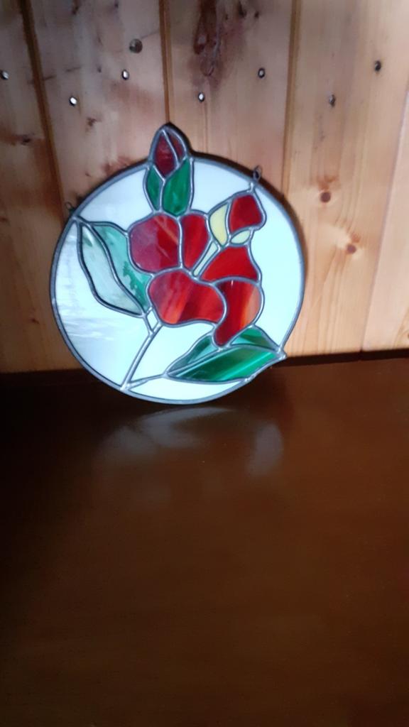 Glas in lood hanger Hibiscus, Ophalen of Verzenden