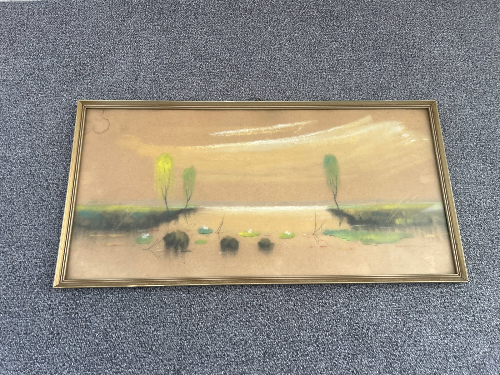 Vintage Pastel Landschap Schilderij in Gouden Lijst, Ophalen, Landschap, Klassiek, Papier