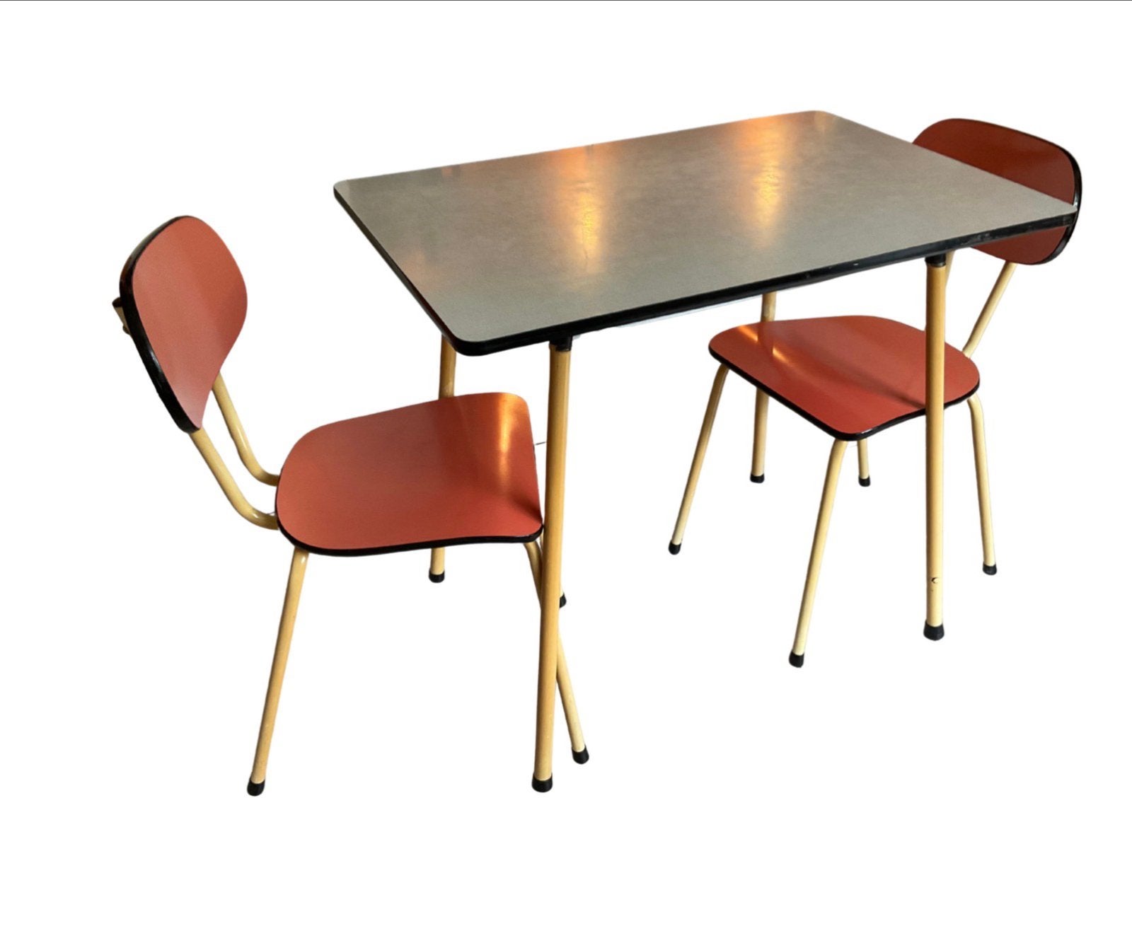 Retro Formica Tafeltje met 2 Stoelen - Oranje-Roze & Geel, Ophalen
