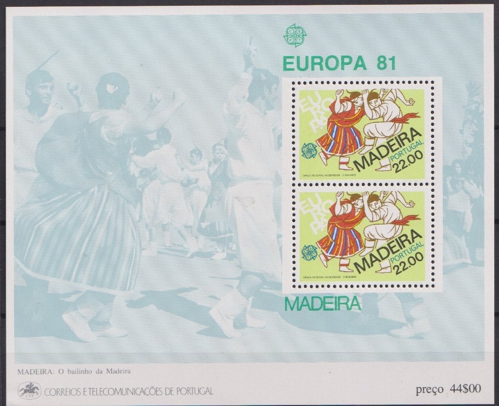 Madeira Portugal 1981 Blok EUROPA Tekening Dans Toerisme, Verzenden, Postfris, Overige thema's