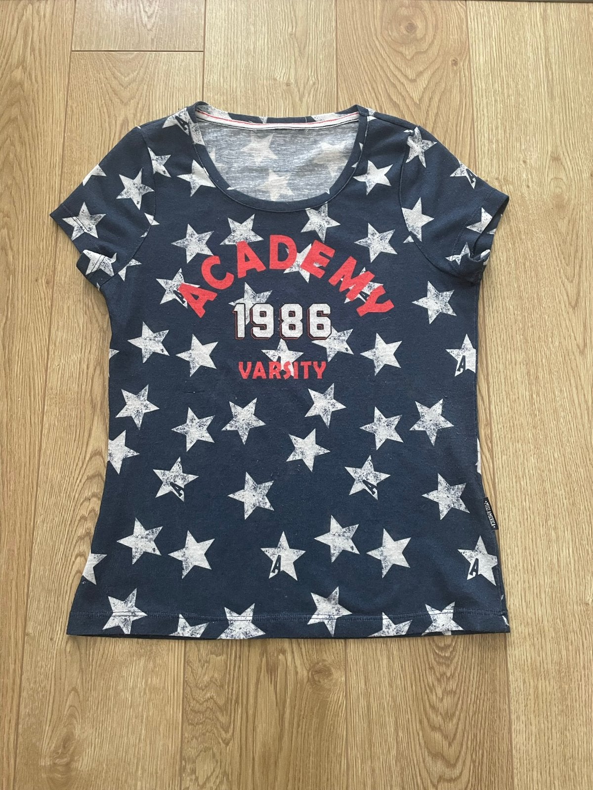 Blauw met wit T-shirt van Miss America maat S, Kleding | Dames, Blauw, Ophalen of Verzenden, Zo goed als nieuw, Korte mouw