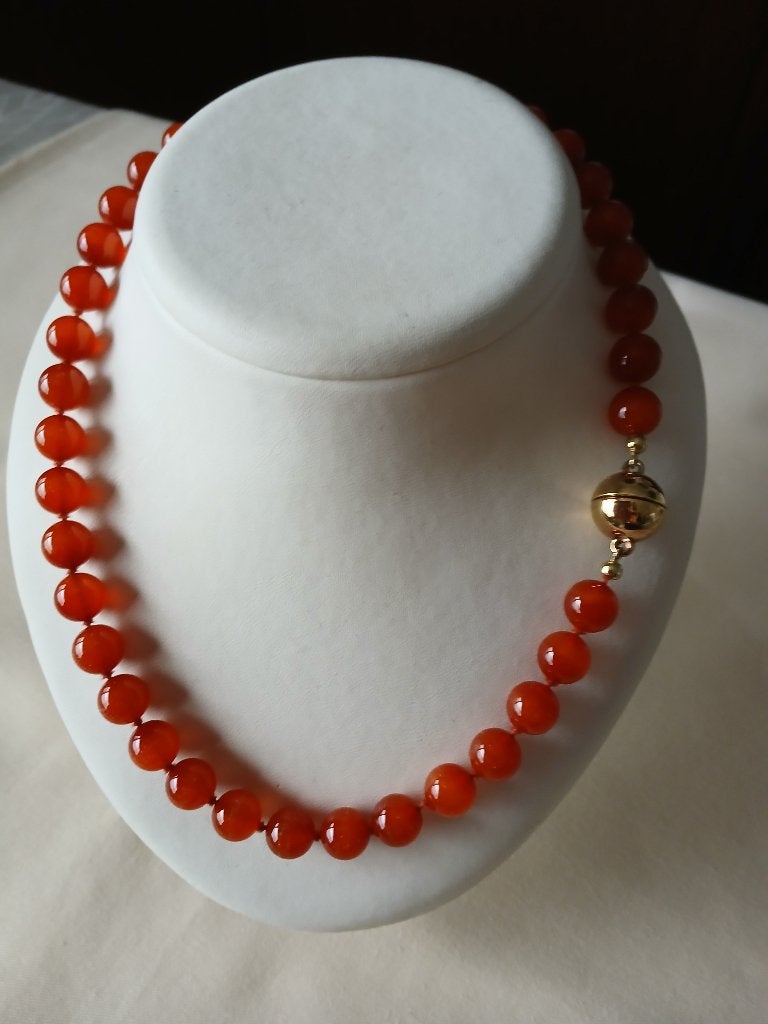 Carneool ketting + magneet slot, 47 cm, Sieraden, Tassen en Uiterlijk, Kettingen, Verzenden, Zo goed als nieuw, Oranje, Steen of Mineraal