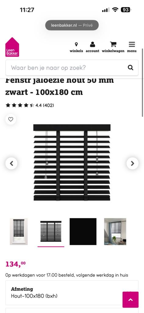 Zwarte houten jaloezieën 100x180 cm, Huis en Inrichting, Gebruikt, 100 tot 150 cm, Zwart, Ophalen of Verzenden
