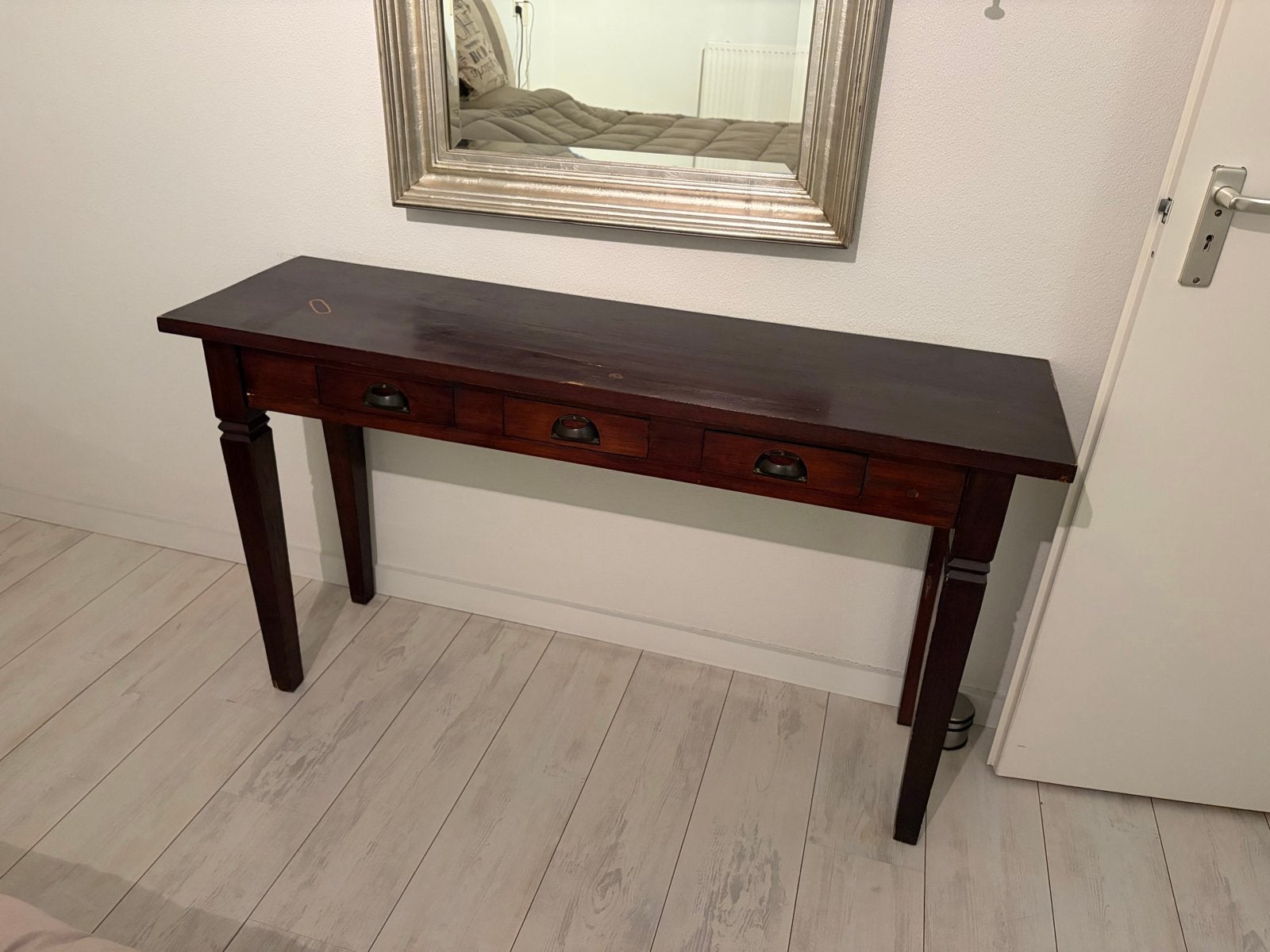 Sierlijke Console Tafel (sidetable) met Lades - Donker Hout, Huis en Inrichting, Tafels | Sidetables, Gebruikt, Minder dan 50 cm