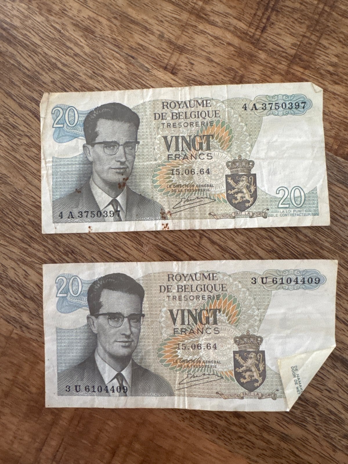 2x Belgische 20 Frank biljetten uit 1964, Postzegels en Munten, Ophalen of Verzenden, Setje