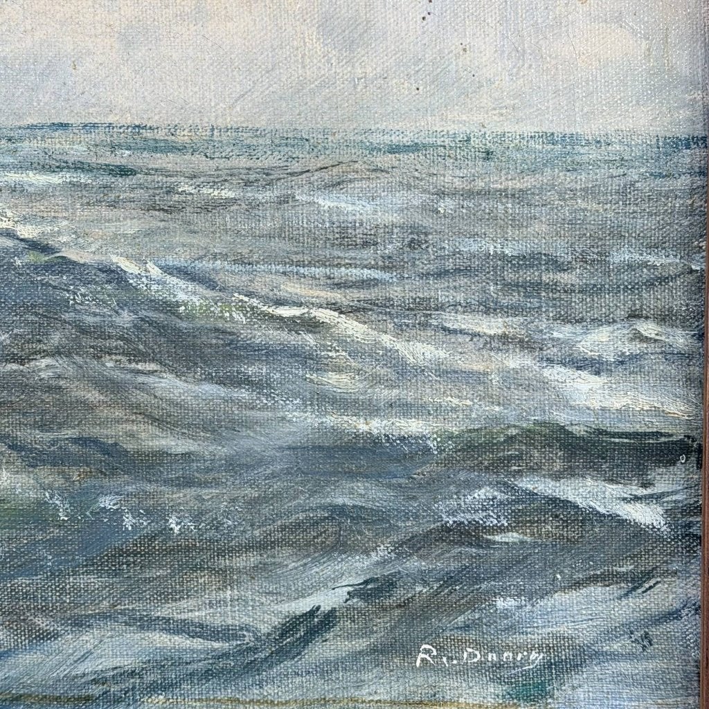 5363 cm Antiek Olieverfschilderij – R. Doorn, Ophalen of Verzenden, Schilderij, 53 cm, Textiel