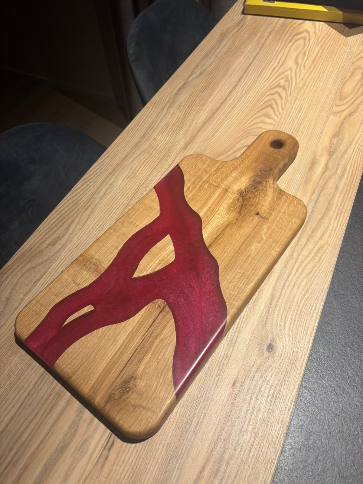 Luxe eiken borrelplank met bordeauxrode epoxy rivier, Ophalen of Verzenden, Nieuw