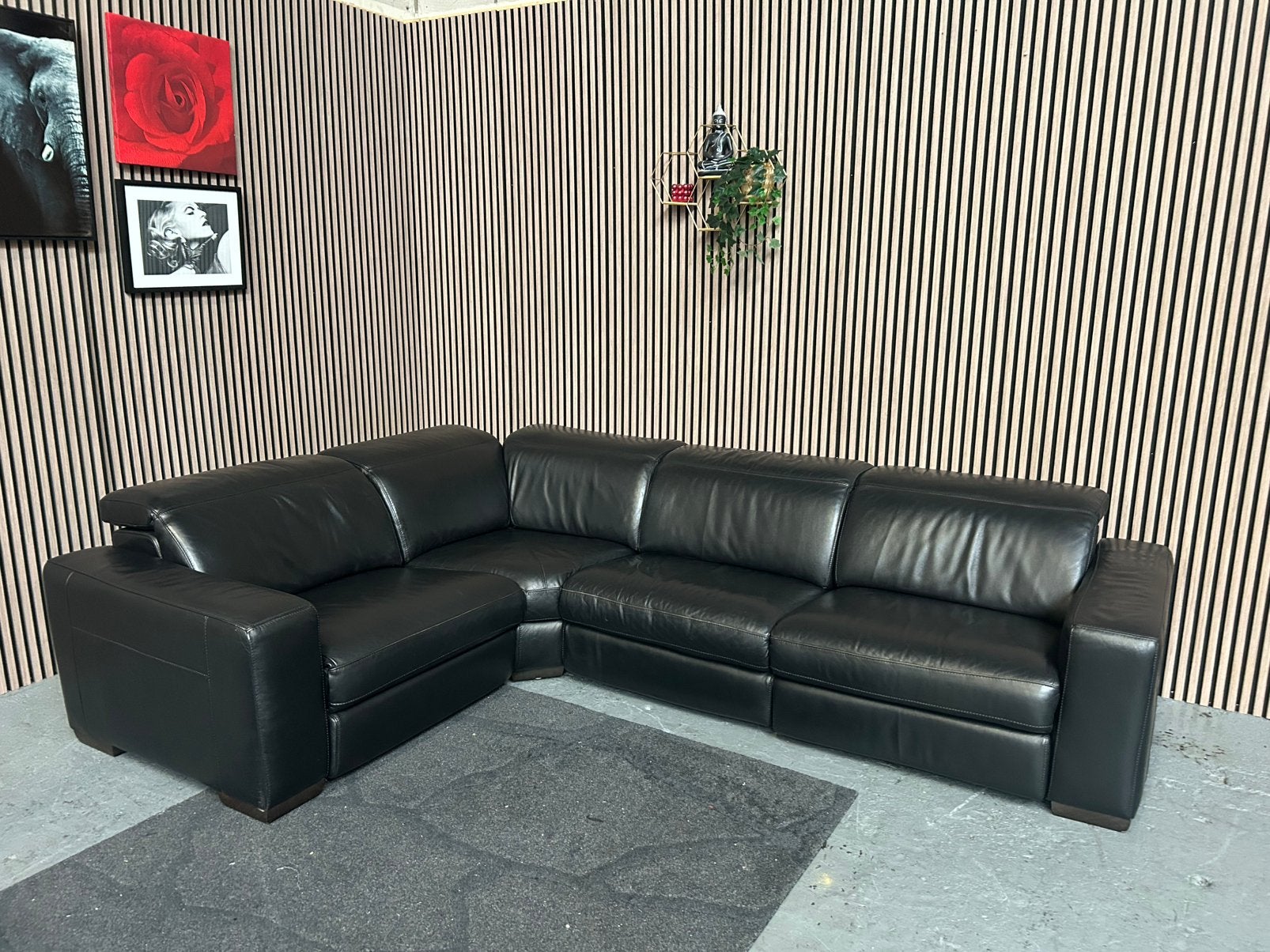 GRATIS LEVERING Hoekbank Leer Zwart 300X215 GEREINIGD