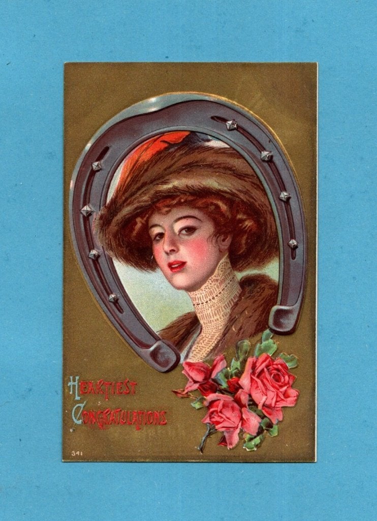 Leuke oude glamour wenskaart N723 - Dame met hoed  ca1910, Verzenden, Voor 1920, Ongelopen, Overige thema's