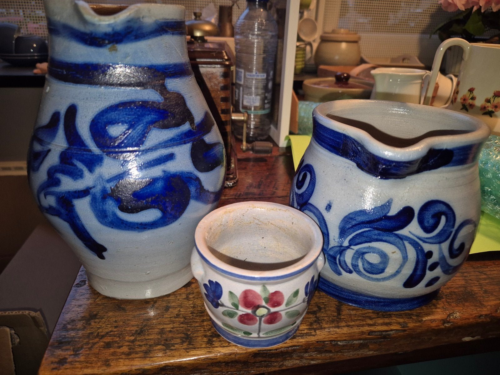Set van 3 Vintage Keramische Kruiken/Kannen - Blauw Decor, Ophalen of Verzenden