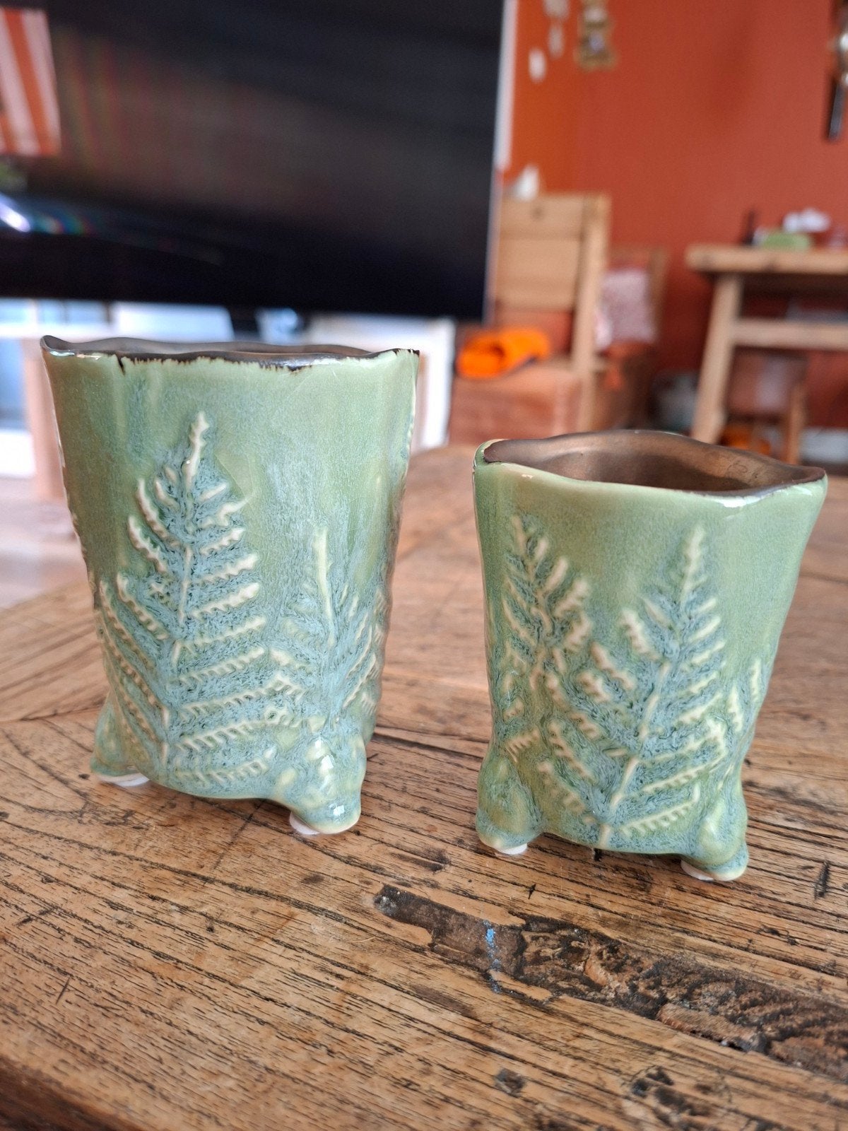 Des Pots, 2 groene nieuwe bloempotjes., Rond, Nieuw, Ophalen of Verzenden, Aardewerk