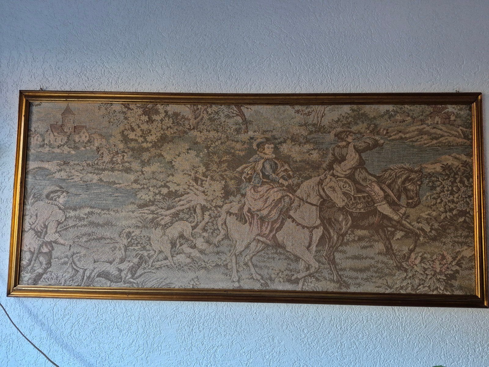 Groot Jacht Tafereel Gobelin in Bronzen Houten Lijst, Antiek en Kunst, Ophalen