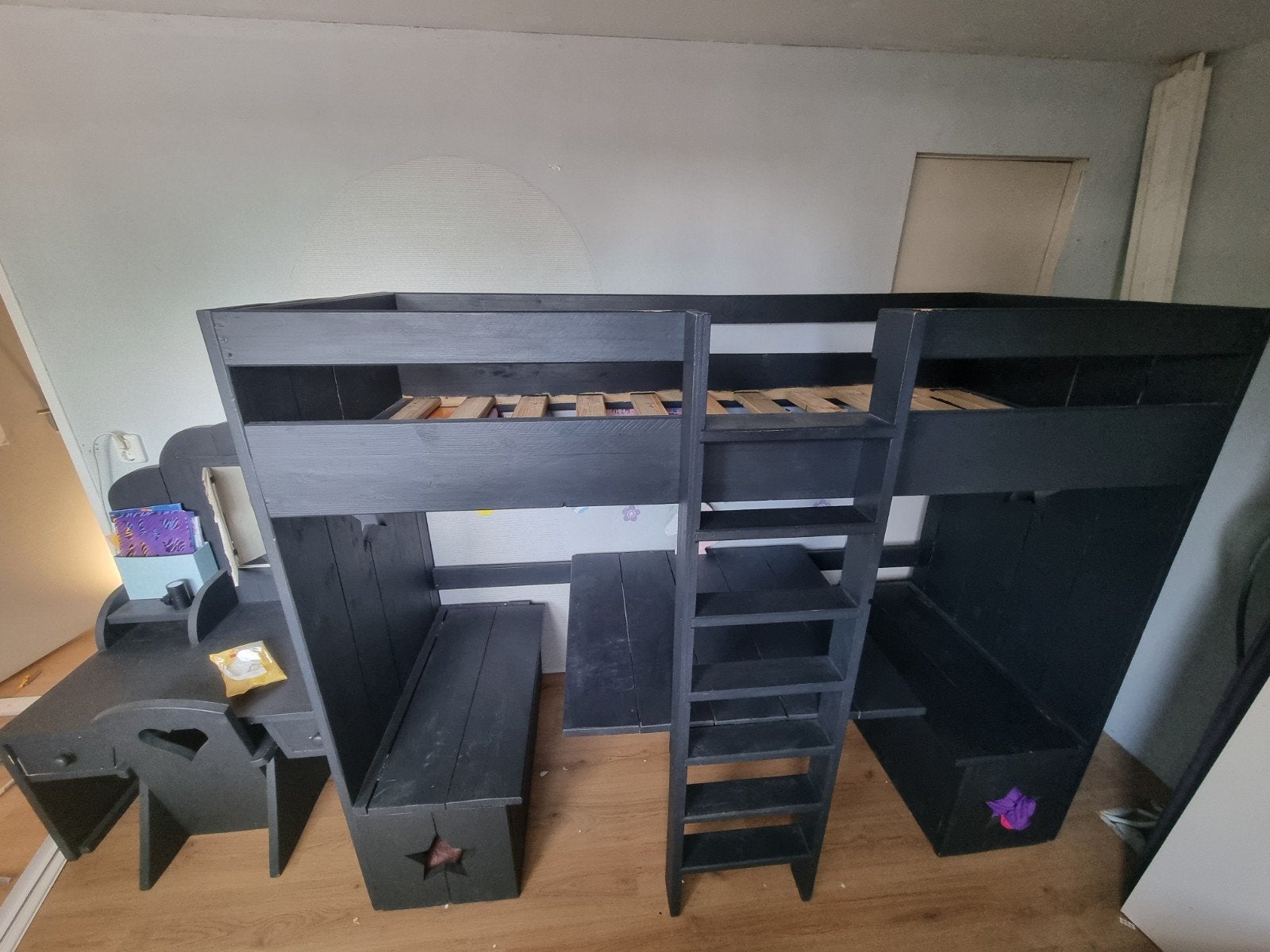 Hoogslaper met bureau, opbergruimte en kaptafel, Ophalen, 85 tot 100 cm, Zo goed als nieuw, 160 tot 180 cm