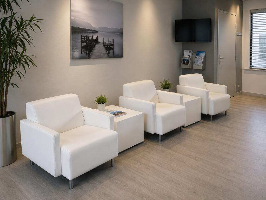 Set wit lederen Gelderland fauteuils + salontafels, Niet ingevuld, Gebruikt, Niet ingevuld, Niet ingevuld
