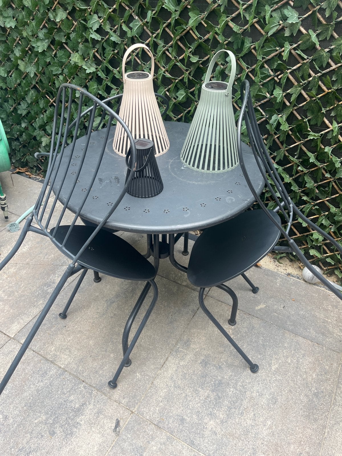Tuinset: ronde tafel met 3 stoelen (metaal), Ophalen, Gebruikt, Metaal